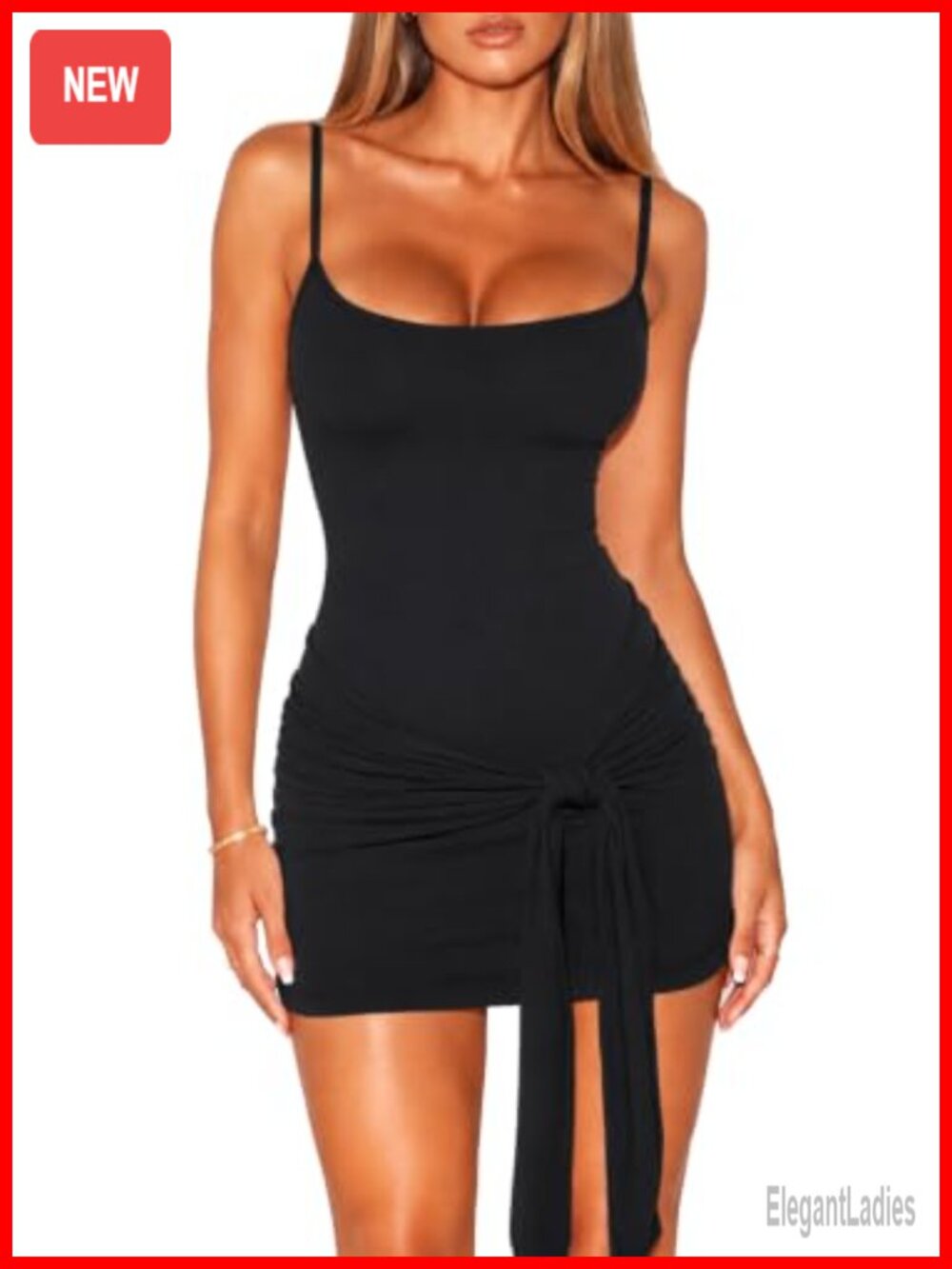Women Y2K Tie Waist Sleeveless Spaghetti Strap Bodycon Mini Dress